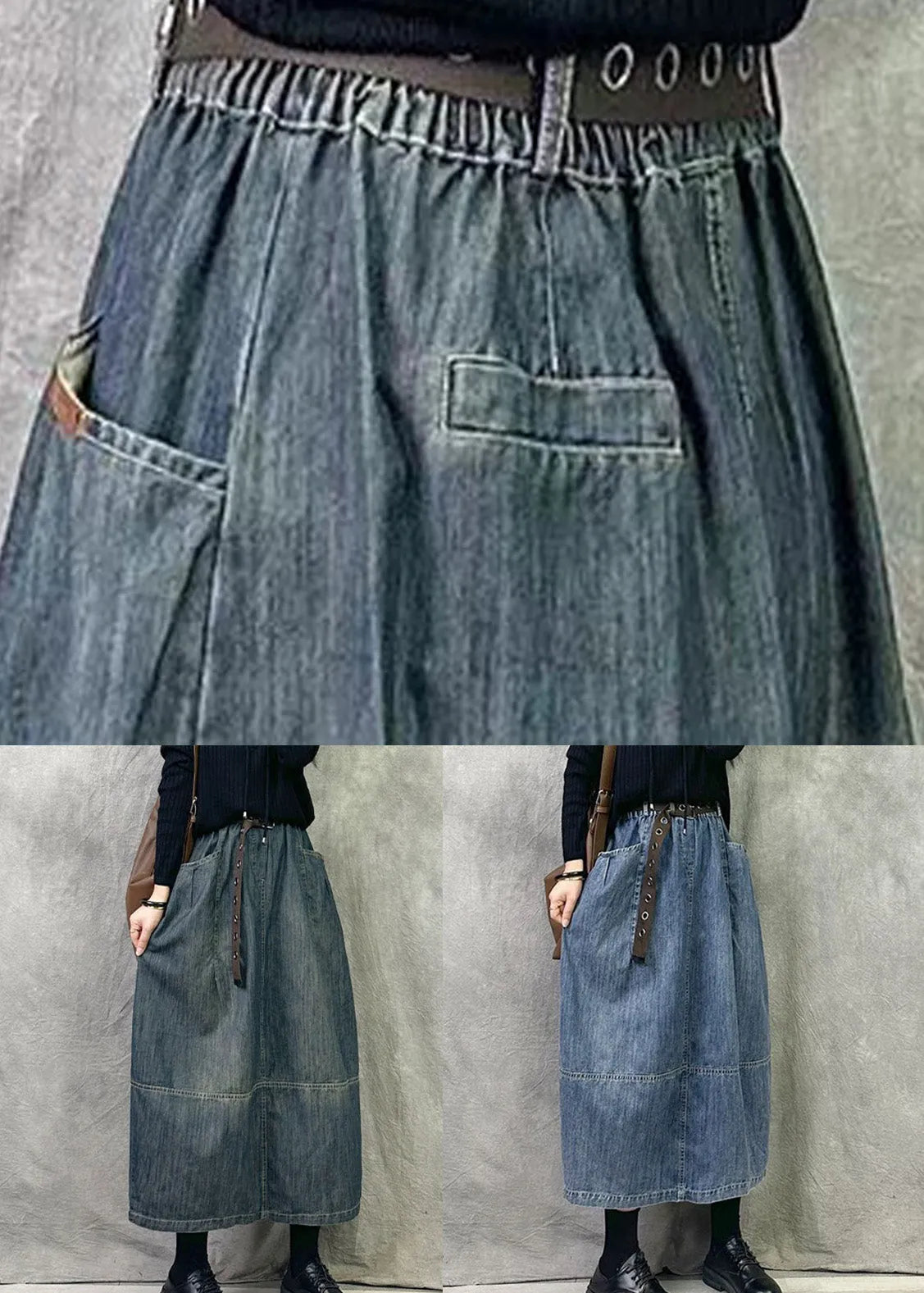 Modern Old Blue Pockets High Waist Denim Skirt Spring