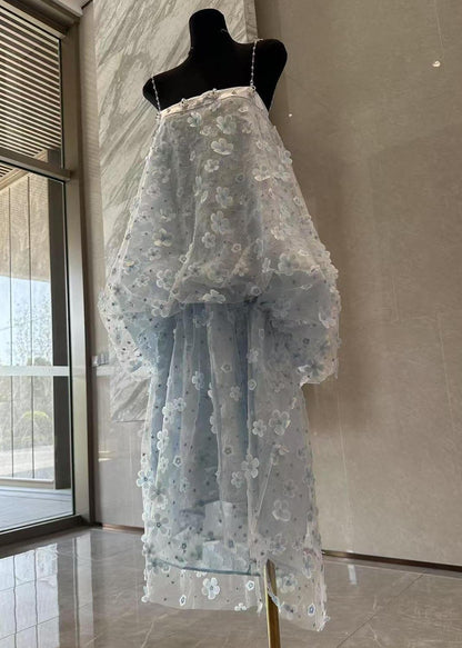 Light Blue Decorated Tulle Party Dress Summer