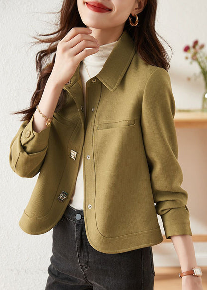 Green Peter Pan Collar Slim Fit Cotton Coats Fall
