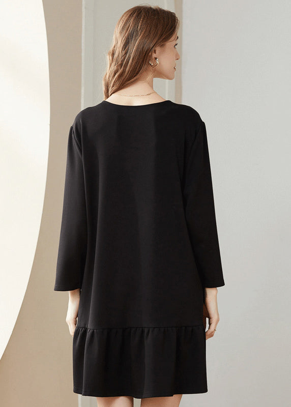 Simple Black Bow Original Design Cotton a Line Dress Spring