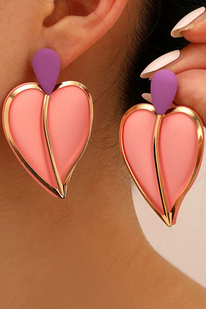 Resort-style Lacquered Color-blocked Heart-shaped Earrings