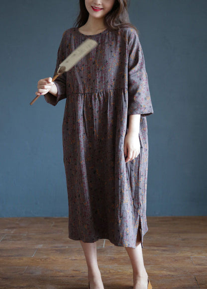 Purple Oversized Print Exra Large Hem Cotton Holiday Dress Spring