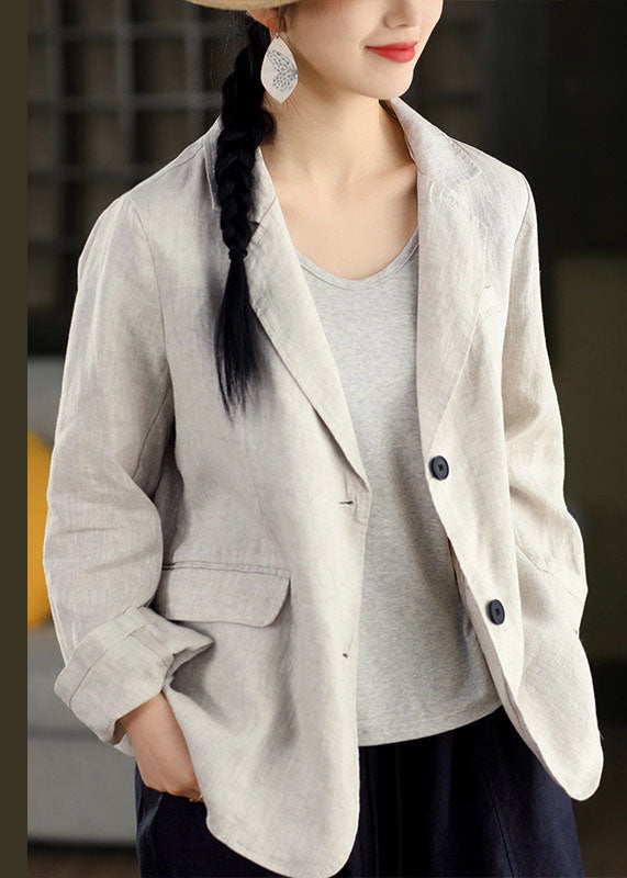 Blue Peter Pan Collar Pockets Linen Jacket Spring