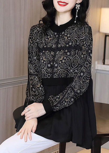 Black Oversized Patchwork Exra Large Hem Chiffon Shirts Spring