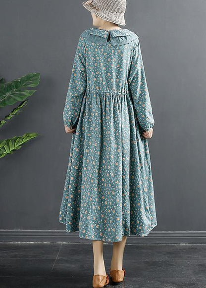 Peter Pan Collar Dresses Tops Blue Print Robe Dresses