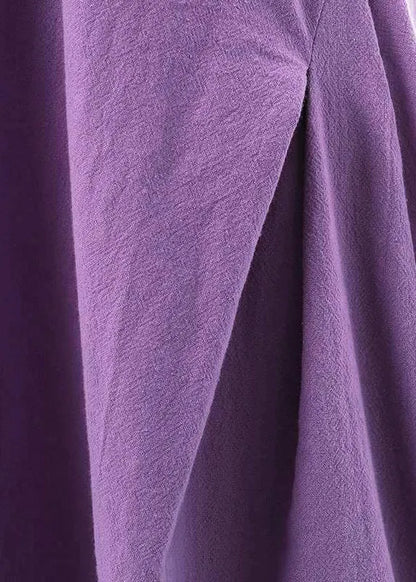 Purple O-neck Exra Large Hem Cotton Dresses Sleeveless