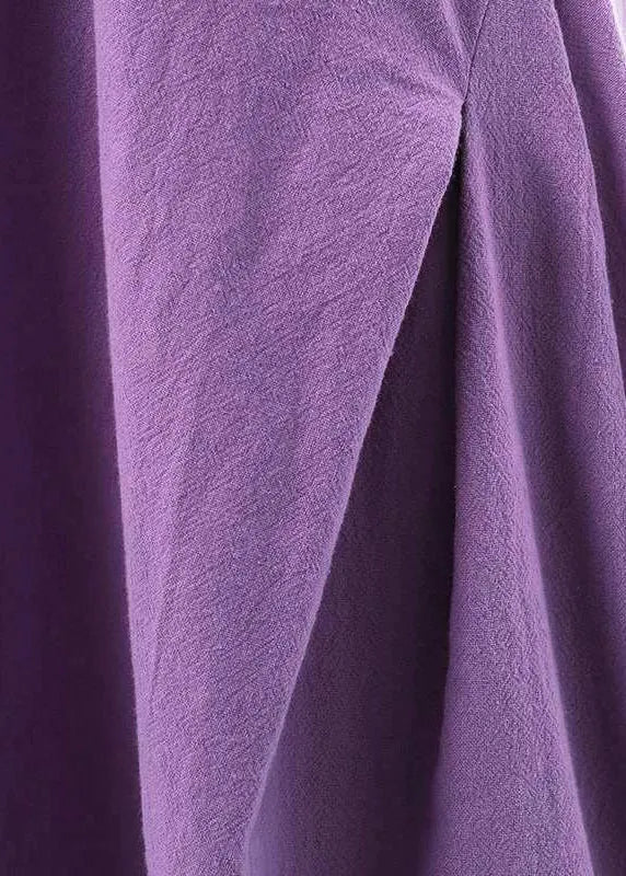 Purple O-neck Exra Large Hem Cotton Dresses Sleeveless