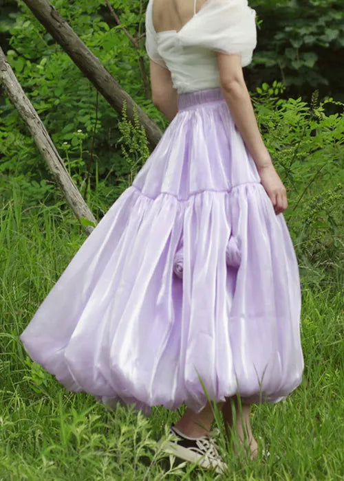 Purple Elastic Waist Silk Skirts Summer