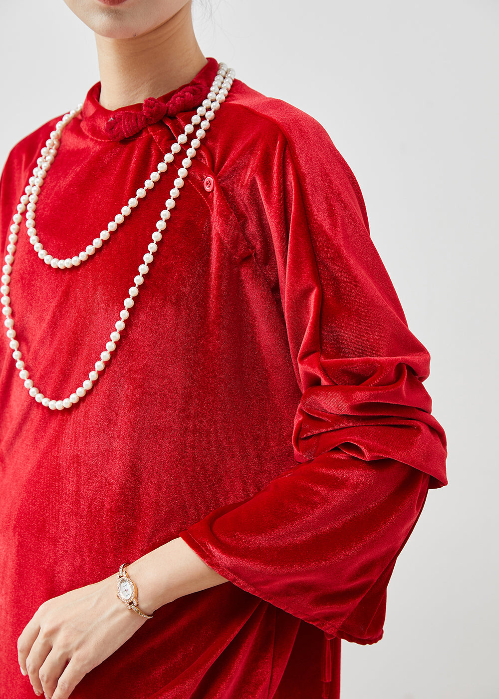 Red Side Open Silk Velvet Two Piece Set Clothing Fall