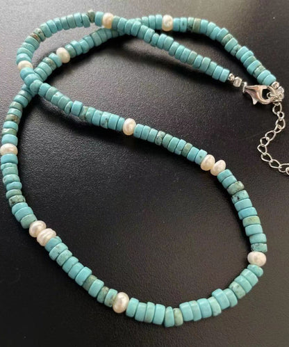 Light Green Sterling Silver Pearl Beading Gratuated Bead Necklace