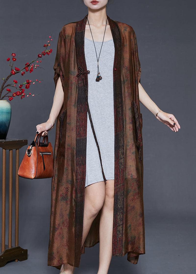 Brown Tasseled Tie Dye Silk Cardigans Summer