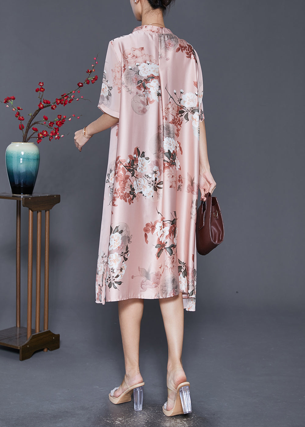 Pink Tasseled Print Silk Maxi Dress Summer