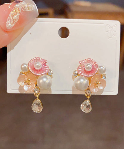 Rainbow Copper Overgild Zircon Pearl Water Droplet Drop Earrings