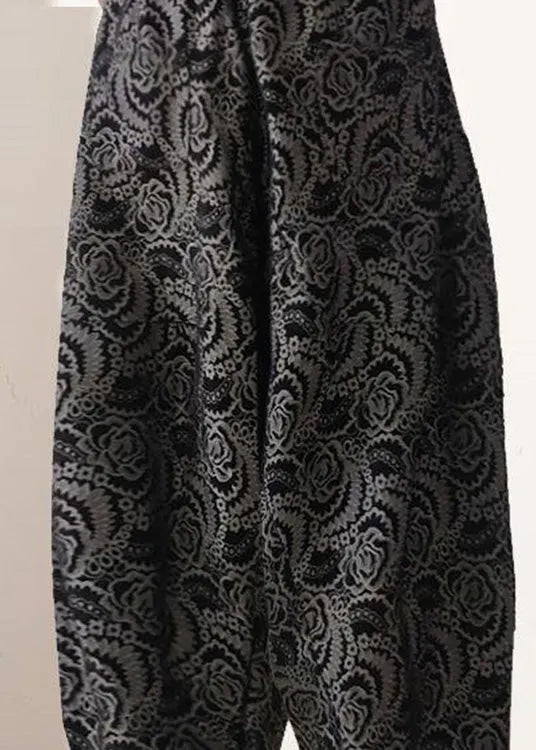 Black Print Elastic Waist Lantern Pants Spring