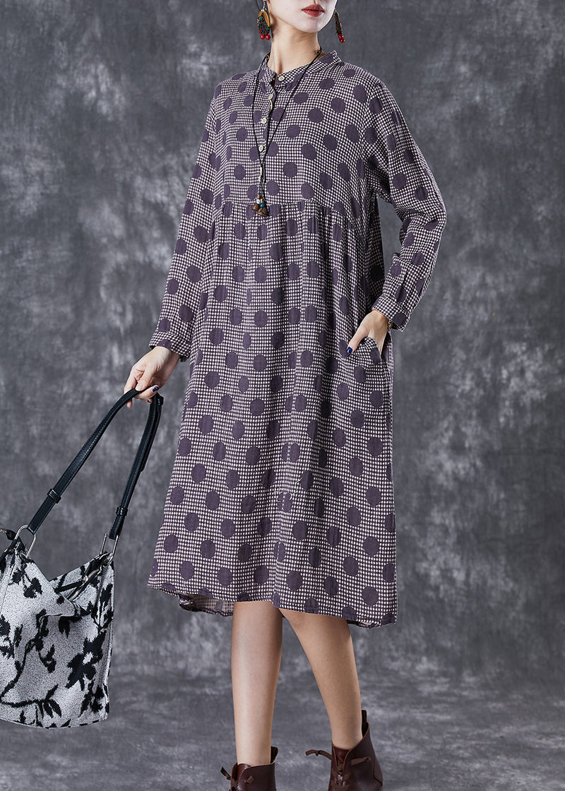 Purple Oversized Print Cotton Vacation Dresses Fall