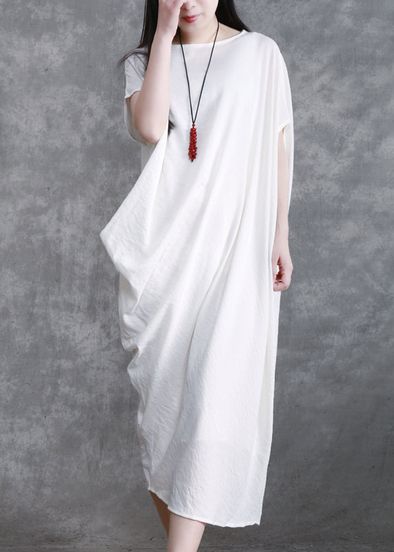 White O-neck Asymmetrical Maxi Dresses Summer