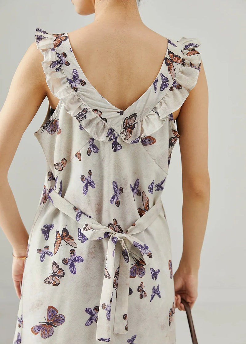French White Ruffled Cotton Ankle Dress Summer