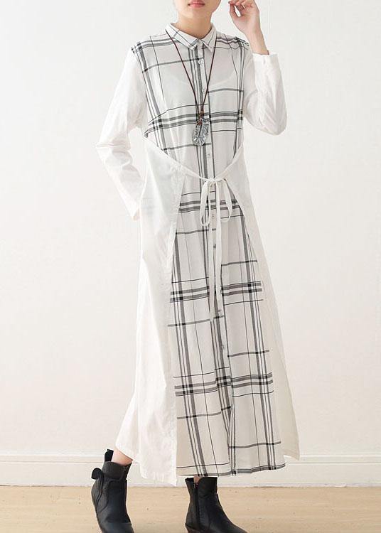 White Plaid Peter Pan Collar Long Shirts Fall Party Dress
