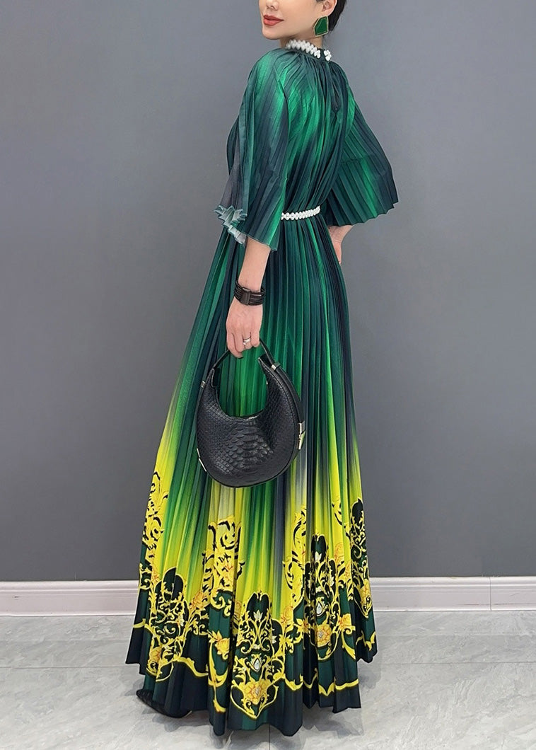 Gradient Color Green Print Long Dresses Summer