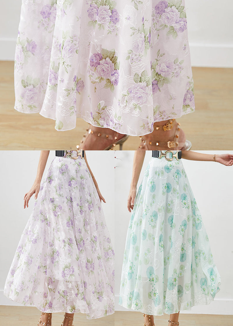 Purple Print Chiffon a Line Skirts Fall