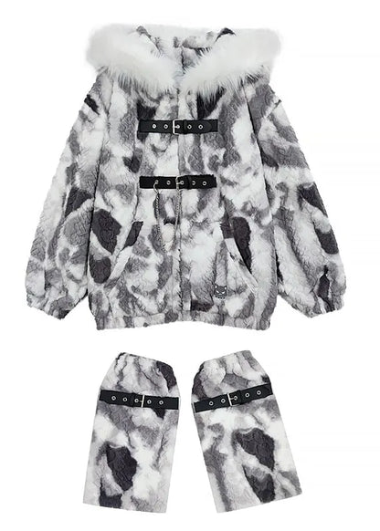 Fine Gradient Grey Thick Fine Cotton Filled Faux Fur Coat Outwear Winter