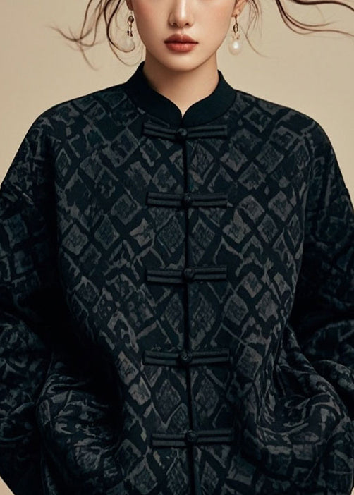 Black Stand Collar Cotton Coat Fall