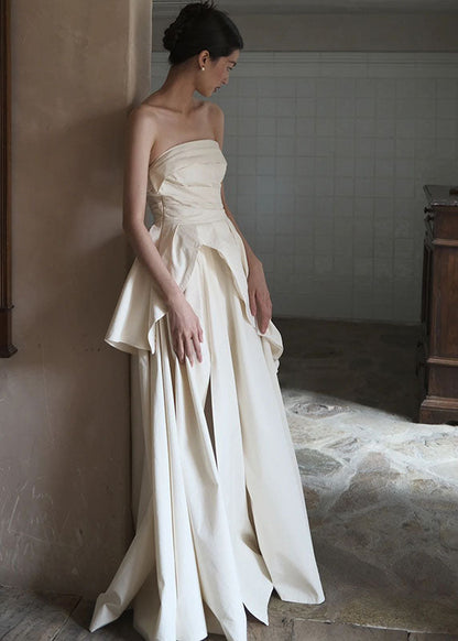 Simple White Bustier Top Flattering Satin Long Dresses Sleeveless Summer