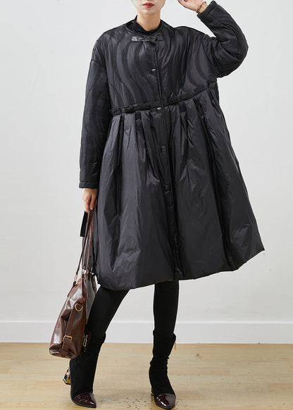 Boutique Black Ruffled Exra Large Hem Free Scarf Duck Down Puffers Jackets Winter