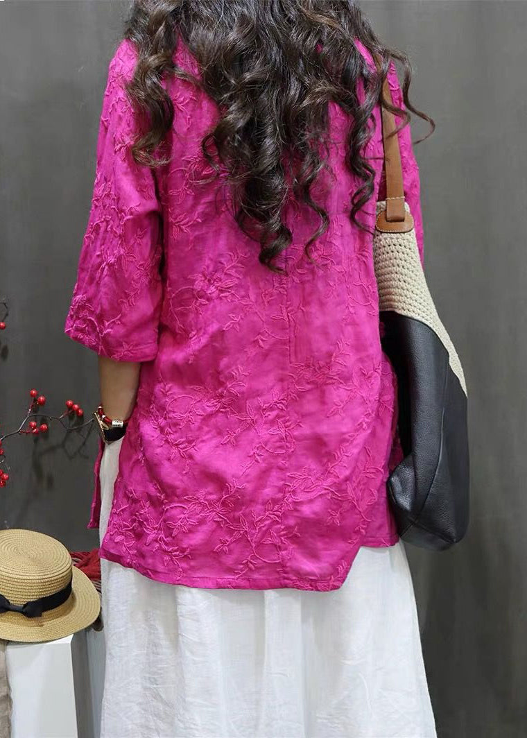 Rose V Neck Embroidered Side Open Top Spring