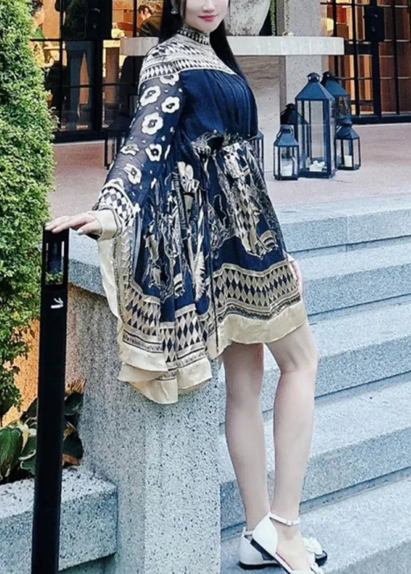 Diy Black Oversized Print Holiday Dress Batwing Sleeve