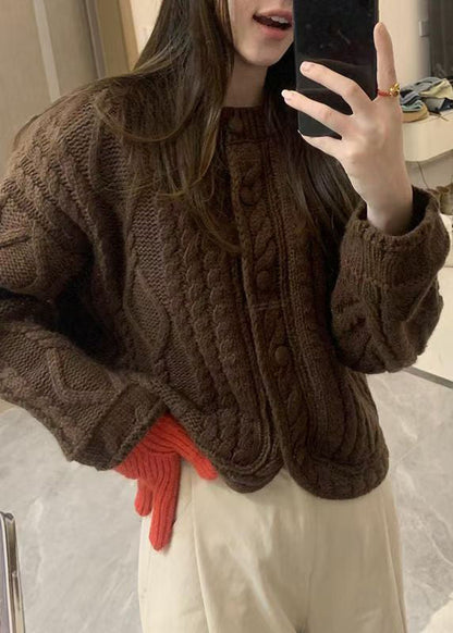 Art Yellow O-neck Button Cozy Knit Cardigans Fall