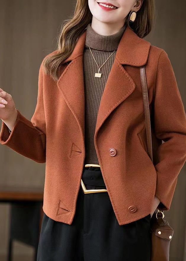 Orange Pockets Woolen Coats Spring