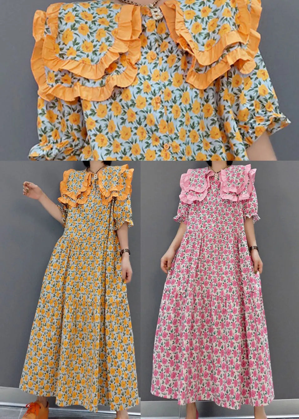 Orange Print Loose Long a Line Skirts Spring