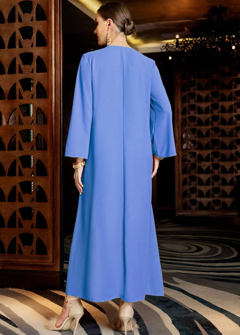 Blue Patchwork Nail Bead Vacation Long Dresses Fall