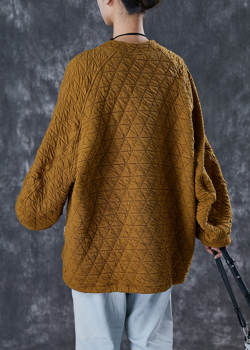 Khaki Oversized Applique Cotton Sweatshirts Top Winter