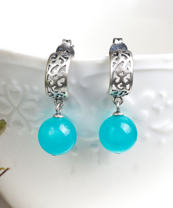 Blue Sterling Silver Gem Stone Tassel Drop Earrings