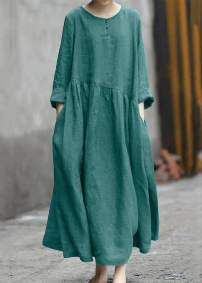 Green Wrinkled Patchwork Long Dresses Fall