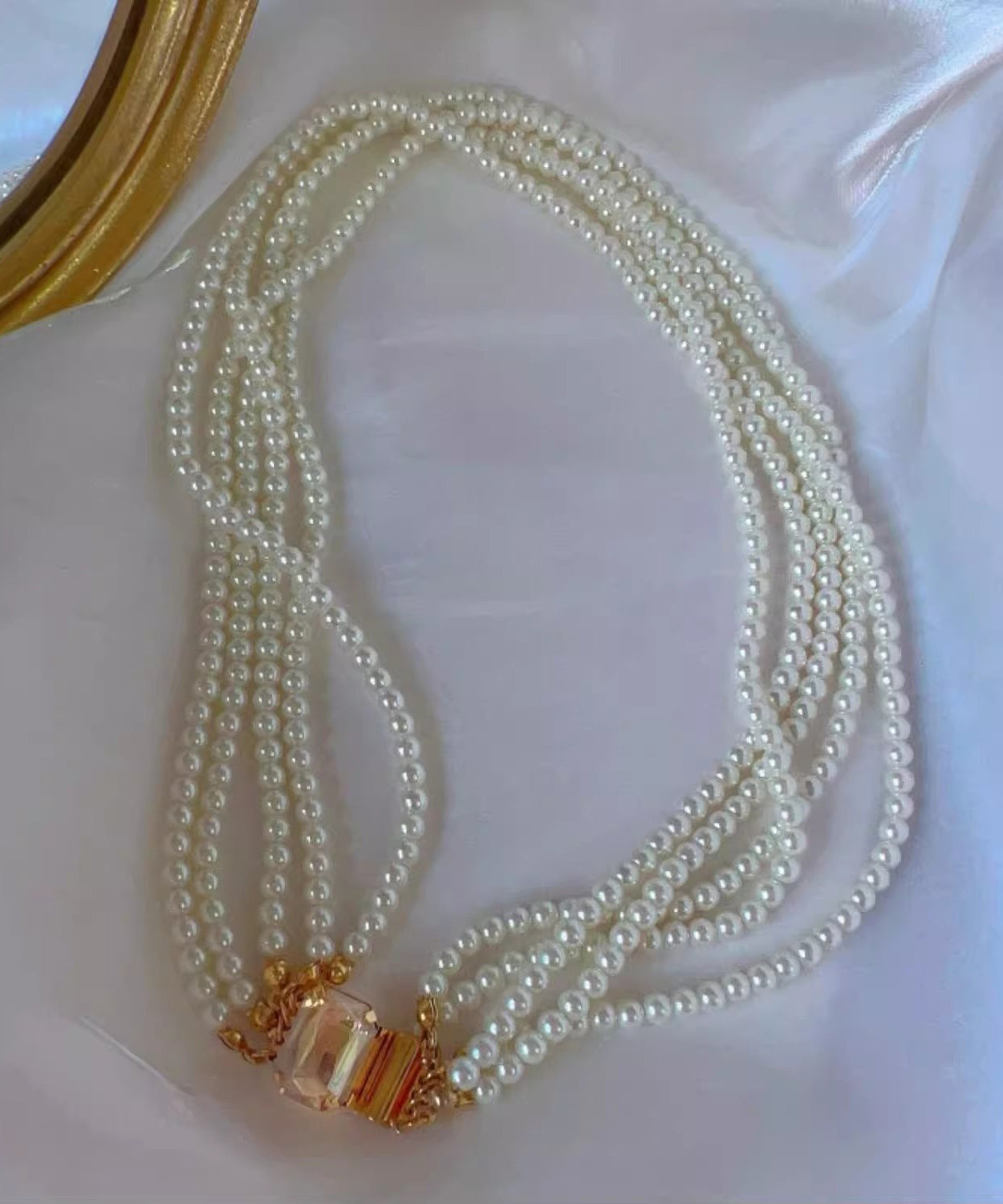 White Alloy Multi Layer Pearl Princess Necklace