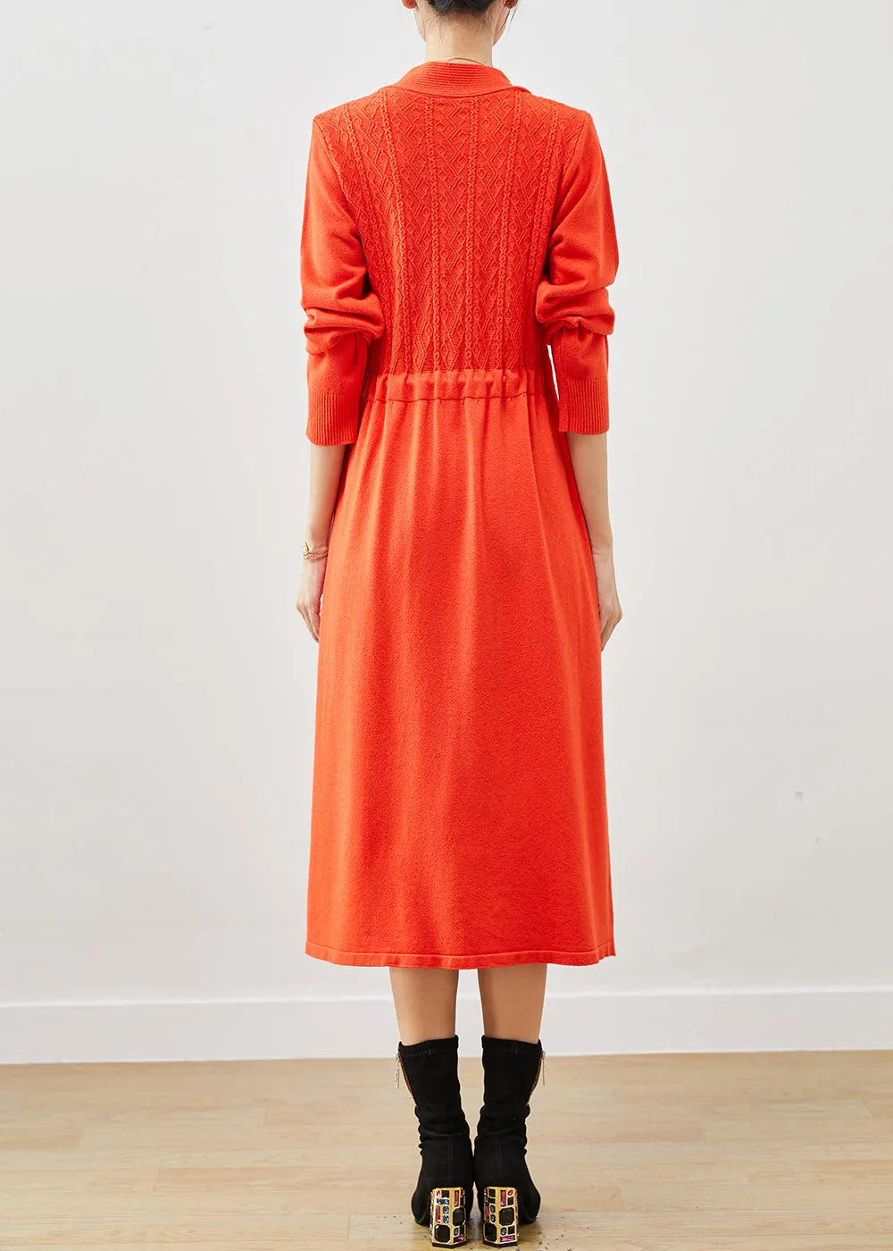 Orange Cable Knit a Line Dress Cinched Spring