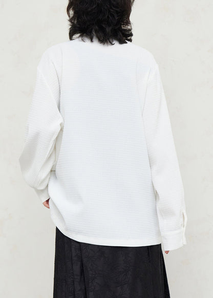 White Stand Collar Patchwork Shirts Fall