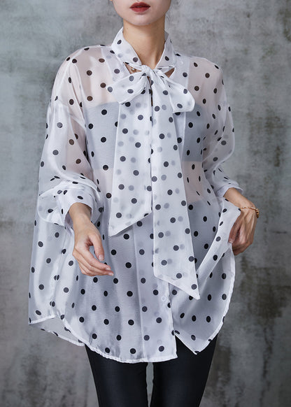 White Oversized Print Silk Shirt Summer