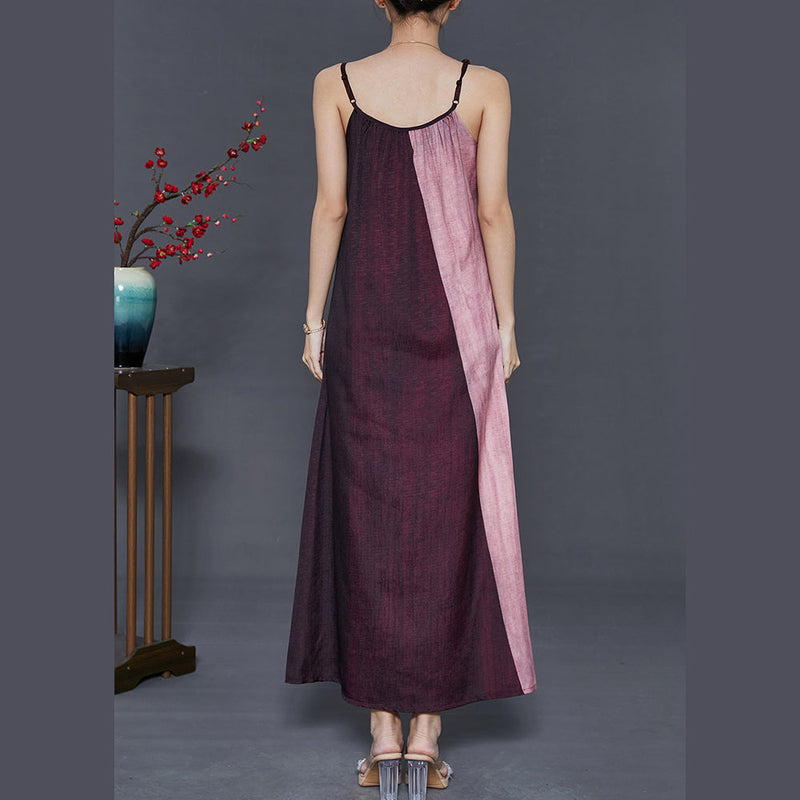 Art Mulberry Bamboo Patchwork Cotton Spaghetti Strap Dress Summer
