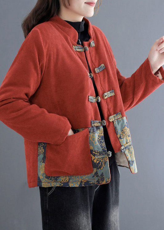 Brick Red Thick Fleece Wool Lined Corduroy Jackets Winter