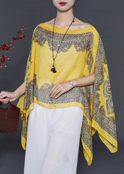 Yellow Oversized Print Chiffon Beach Top Summer