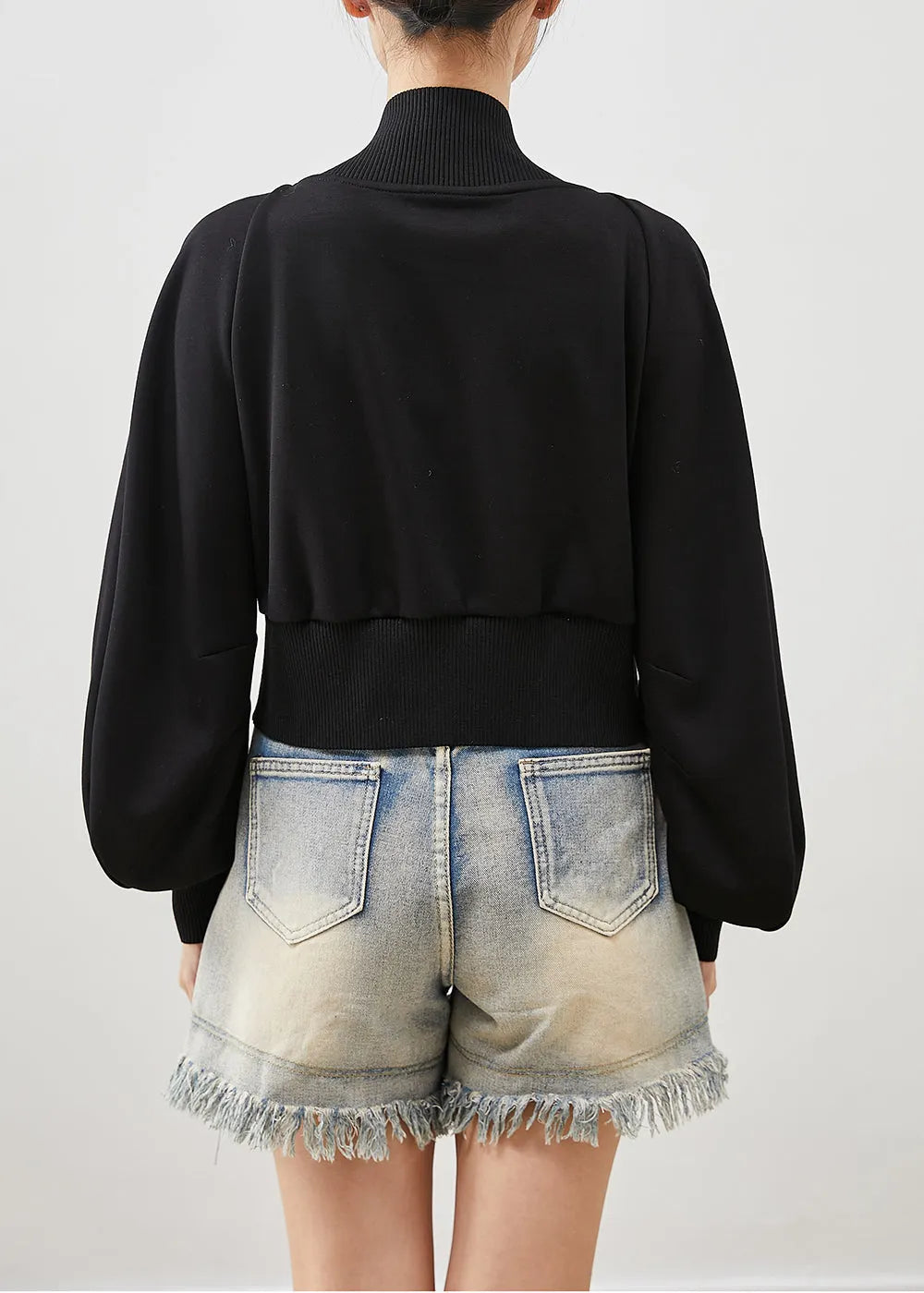 Black Oversized Patchwork Denim Fake Two Piece Coats Spring