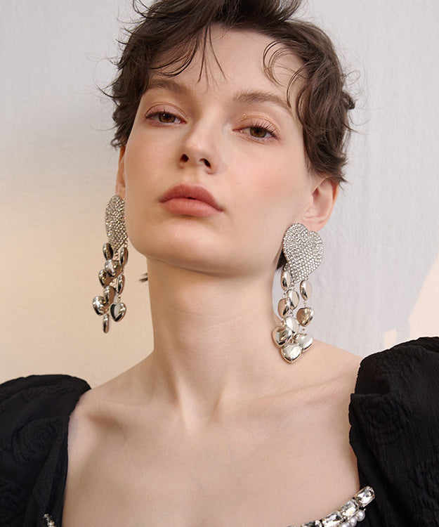 Zircon Love Tassels Exaggeration Silver Plated Drop Earrings