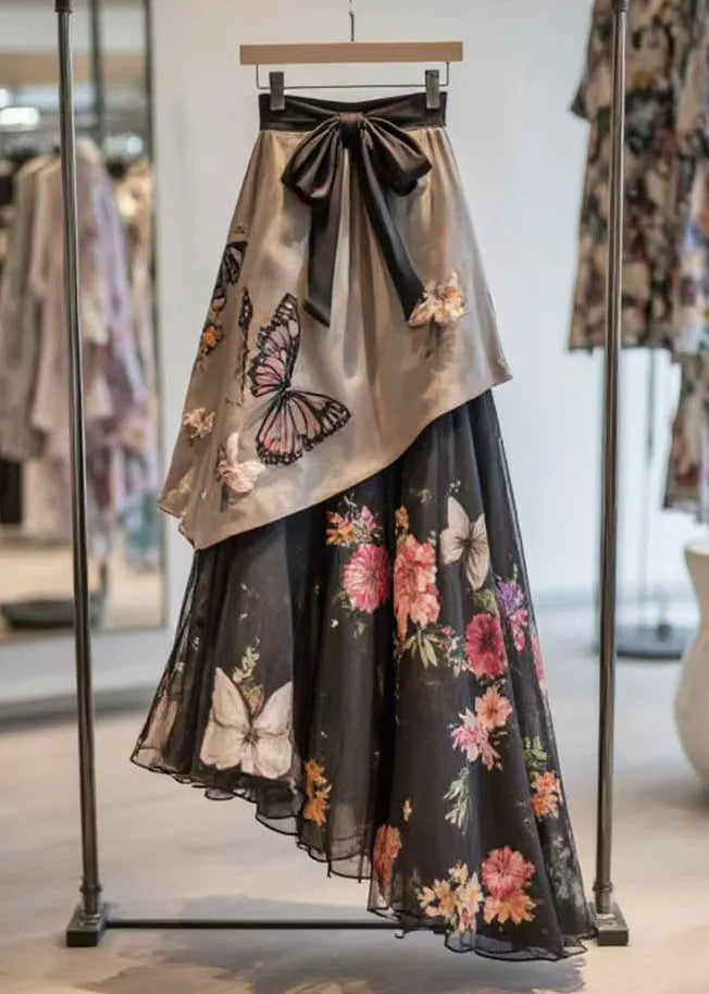 Asymmetrical Print High Waist Chiffon Patchwork Skirt Summer