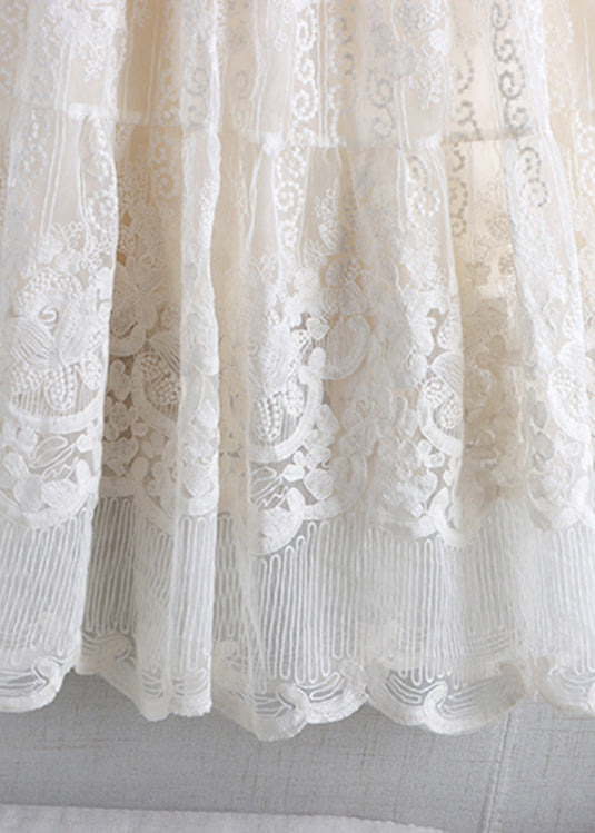 Apricot Elastic Waist Tulle a Line Skirt Fall