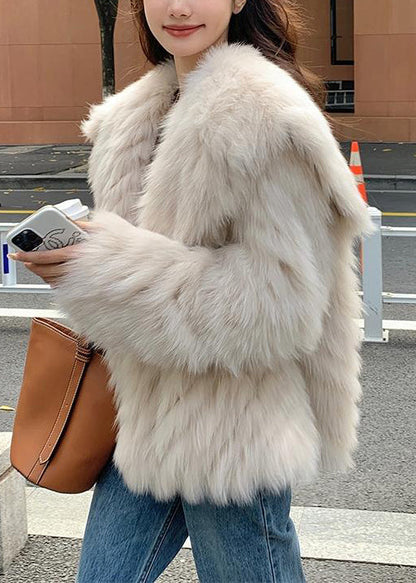 Stylish Apricot Peter Pan Collar Leather and Fur Coats Spring