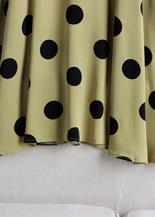 Green Dot High Waist Chiffon a Line Skirt Summer